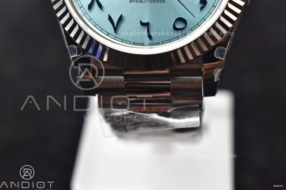 on Blue Dial V2 A3255 Arabic President Steel Markers Bracelet Iced GMF 904L DayDate SS 40 0511